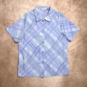 Vintage 90s Clandestine Plaid Button Up Shirt Cross Hatch Blue Western Fromhouse